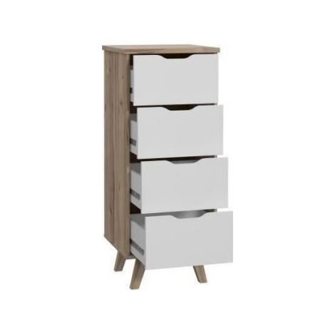 Chiffonnier 4 tiroirs - En panneaux de particules - Décor chene et blanc - Contemporain - L 45 x P 42 x H 108 cm (1/5)