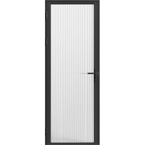 Blocco porta reversibile H204 x L93 cm in Alluminio e Vetro temperato testurizzato Nero - LOXTON