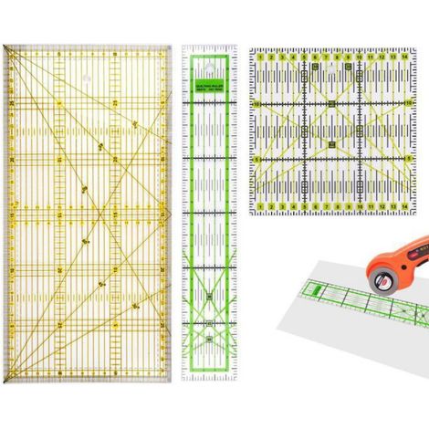Règle Patchwork - Transparente 15x15 cm 15x30 cm 5x30 cm - Graduations CM Angles 30° 45° 60° - Pour Couture Patchwork Artisanat - 3 Pièces
