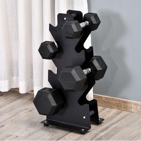 Coppia di manubri esagonali 2 x 4 kg, impugnatura zigrinata, metallo nero, Ø10,5 cm (1/5)