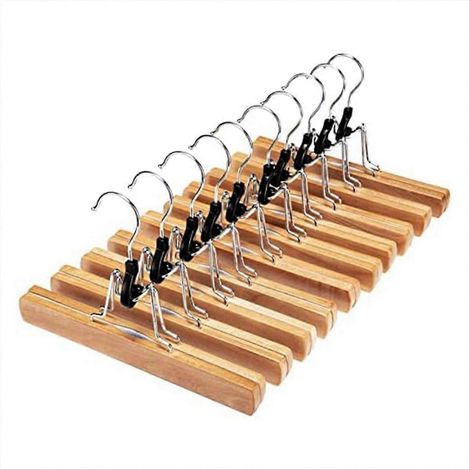 Lot de 10 cintres en bois pour pantalons, cintres antidérapants (1/5)
