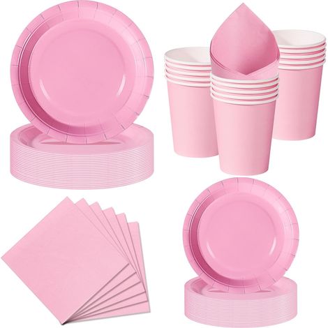 Set Vaisselle Jetable Rose - 50 Pièces Pour 10 Invités - Carton Robuste - Anniversaire Baby Shower (1/5)