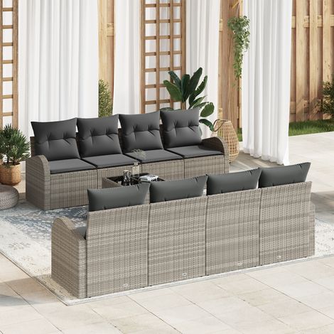 Garden Sofa Set 9 pcs Light Grey Poly Rattan vidaXL (1/5)