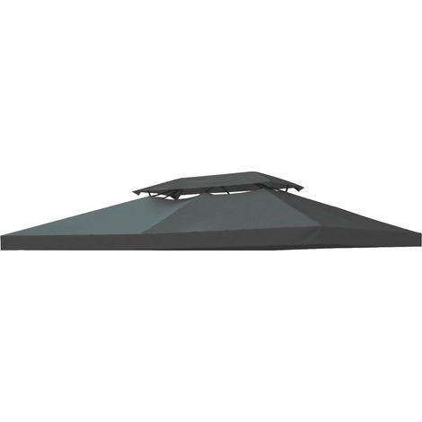 Copertura per Gazebo  a 2 Livelli  con Cinghie e 10 Fori di Drenaggio 4x3m in Poliestere Grigio Antracite