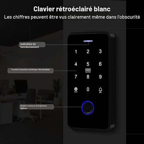 Waterproof Access Control Kit, RFID Touch Keyboard, NC Electric Lock, Power, Switch Button, Wired Doorbell, Key Ring 13.56 MHz (1/4)