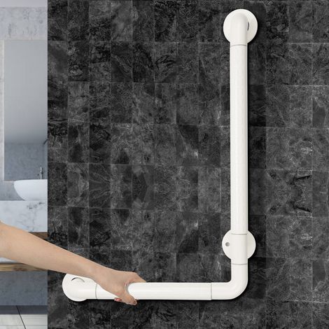 TolleTour Barra de apoyo antideslizante para el cuarto de baño, de acero inoxidable, en forma de L, para personas mayores, con capacidad de hasta 200 kg, 60 x 40 cm (1/5)