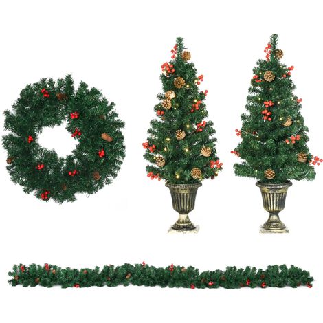 Set Decorazioni Natalizie 4 Pezzi 2 Alberelli di Natale Ø40x90 cm Ghirlanda Natalizia e Corona di Natale (1/5)