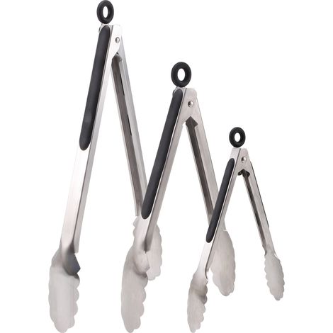 Küchenzange aus Edelstahl – 3er-Set (7, 9 und 12 Zoll) – Multifunktionale Zange für Grill, Fleisch, Brot und Salat – Hitzebeständiges Kochgeschirr-x (1/2)