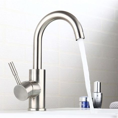 Einhebel-Waschbeckenarmatur aus Edelstahl für heißes und kaltes Wasser mit 2 Schläuchen im Lieferumfang enthalten. Hoher Mischbatterie für Waschbecken Wasserhahn hoch Handwaschbecken Mischbatterie hoc