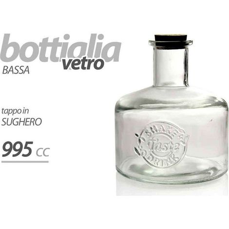 Kaela - Bottiglia Bottiglietta Bassa Vetro Tappo Sughero Bomboniera 995cc Decorata 728280 - (1/2)