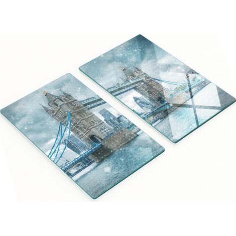 Juego de dos tablas de cocina de cristal con dise帽o del Tower Bridge de Londres, 2 x 30 x 52 cm.