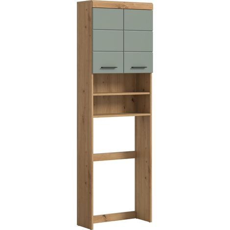 Scout Waschmaschinenschrank 2 Türen, 2 Schubladen, 3 Regale Salbeidekor, Eiche Dekor.
