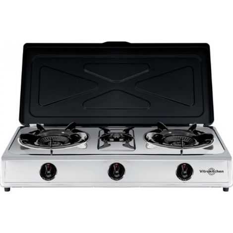 Réchaud à gaz 3 feux – Inox 360IB – Brûleurs en acier inoxydable – Contrôle rotatif – Dimensions 37 x 71 x 14 cm – Vitrokitchen (1/3)