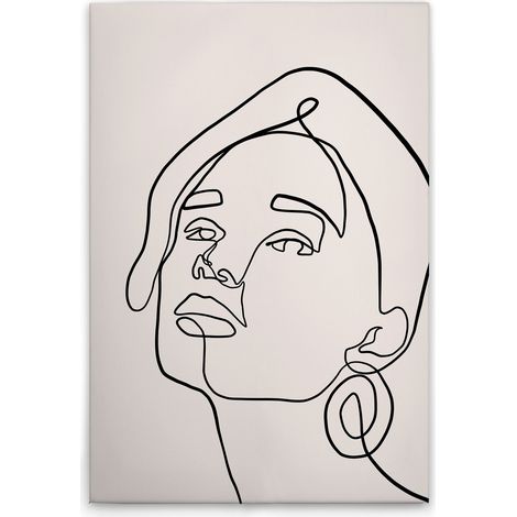 Leinwandbild Gesicht Oneliner M1-No.51361 - Kunstdruck auf Leinwand in Creme Schwarz - Wandbild 30 x 45 cm (1/5)