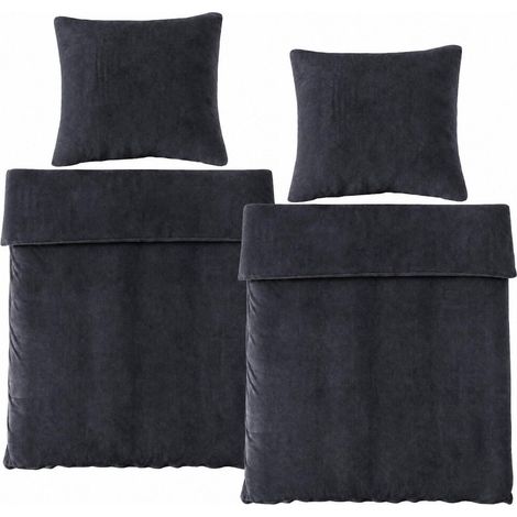 Bettwäsche-Set Flanell 135x200cm warm & kuschelig, 4-teilig, Schwarz