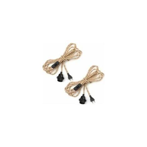 2 paires de câbles de 4,5 m en corde de chanvre pour lustre, douille E27 avec interrupteur et câble d'ampoule pour lustre industriel, douille de suspension, fil vintage (1/5)