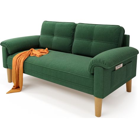 2 Sitzer-Sofa Bealife mit 2 Rücken und 2 Armlehnenkissen Stoffbezug Holzgestell skandinavischem Geeignet für Wohn und Schlafzimmer 144 x 77 x 77 cm Grün