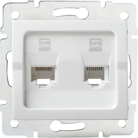 Prise Informatique Double - 2x RJ45 Cat 6 - Encastrée - Blanc - 71x71mm (1/2)