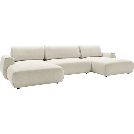 Divano letto angolare panoramico in tessuto melange beige - MONELIA (1/5)