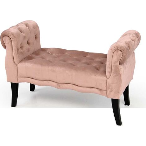 Panca in velluto rosa gambe in legno  retro (1/2)