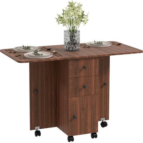 Versatile Drop Leaf Dining Table for Six-Rustic Brown Multi-Storage Design
