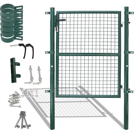 SWANEW Cancello da giardino con rete a doppia sbarra - Verde - 150x100cm