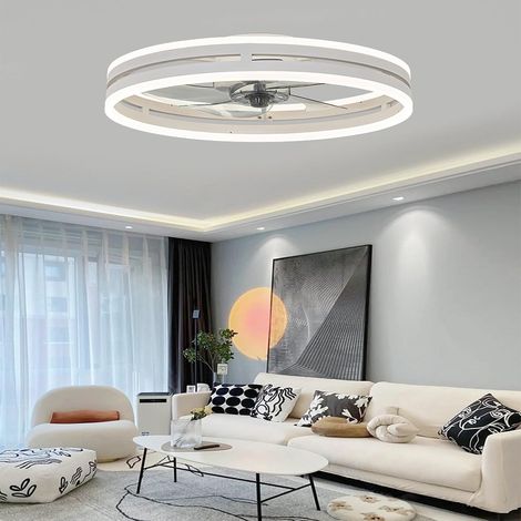 Ventilateur de plafond pivotant avec lumière et télécommande, ventilateur de plafond encastré de 50 cm (20 po), ventilateurs de plafond modernes avec éclairage pour chambre à coucher (blanc) (1/5)