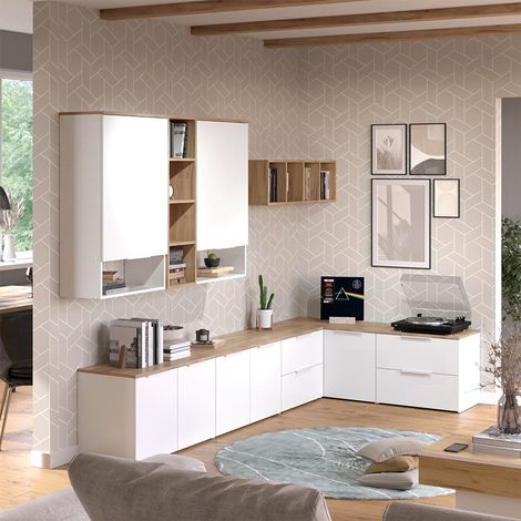 Conjunto de salón Wido, Blanco/Sonoma, 9 partes, Vicco