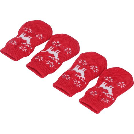 Lot de 4 paires de chaussettes pour chien, motif Noël, chaudes et antidérapantes, en coton tricoté, pour chat, pour la maison et l'intérieur. (1/5)