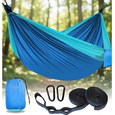 XXL 2-Personen-Hängematte 300 x 200 cm – Faltbar, ultraleicht und tragbar – Outdoor-Hängematte mit einer Tragkraft von 300 kg – Ideal für Garten, Camping, Reisen, Balkon und Innenräume (Blau)