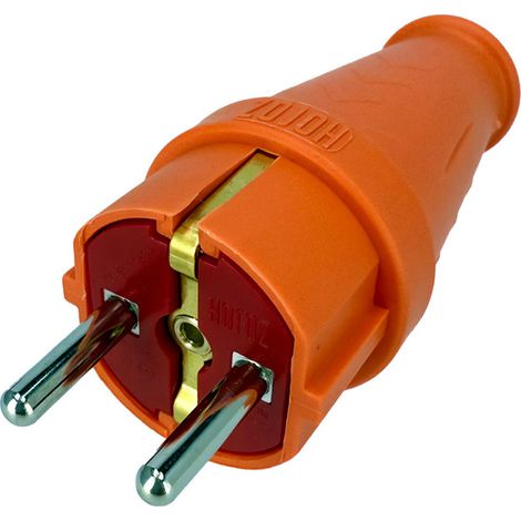 Fiche mâle droite étanche IP44 Schuko Type F caoutchouc orange 300.001.807 HOROZ (1/2)