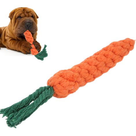 Jouet à mâcher pour chien et chat corde en coton forme carotte colorée nettoyage dents anti-stress durable (1/4)