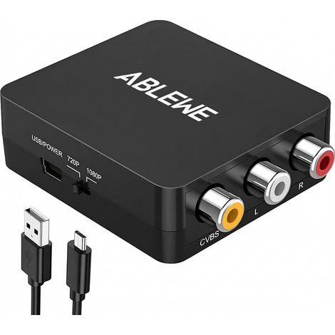 Adaptateur RCA vers HDMI, Convertisseur AV vers HDMI Mini AV à HDMI vidéo Signal Prise en Charge 1080P avec câble de Chargement USB pour PC Portable Xbox PS2 PS3 etc. (1/5)