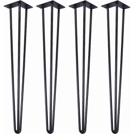 Ensemble de 4 pieds de table en métal noir de 40 cm (16 pouces), robustes et munis de patins de protection pour le sol. (1/5)