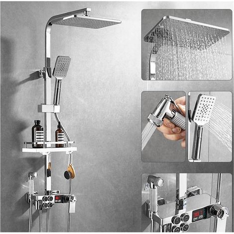 Ensemble de douche mitigeur thermostatique intelli Ensemble de douche chromé numérique robinet salle de bain mélangeur chaud et froid système de pluie montage mural Kit complet robinet de bain baignoi (1/5)