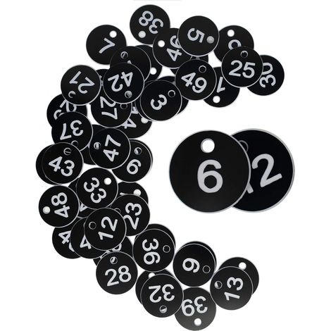 Plaques d'identification en plastique - Numéro gravé - pour des clés - sans porte-clés (1-50, noir) (1/5)