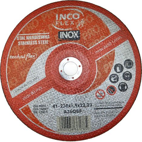 Disco abrasivo Incoflex para corte de acero inoxidable, 230 x 1,9mm, alta precisión y durabilidad para trabajos industriales en metal tipo inox.
