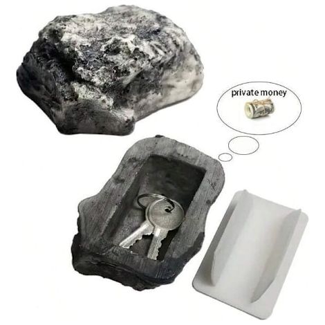 Coffre à clés en pierre (lot de 2) - Coffre de rangement caché pour clé de rechange, sécurité réaliste pour jardin extérieur (1/5)