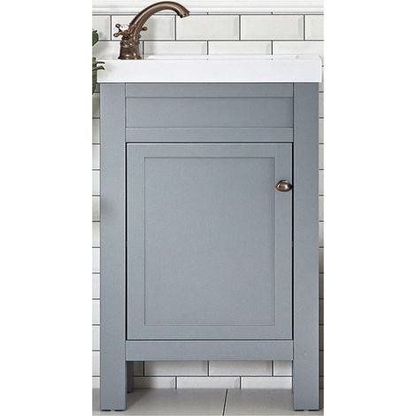 Milano Aston Light Grey 400mm Bathroom Cloakroom Vanity Unit with Basin and Round Handle - Aged Bronze Handle (1/5)