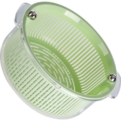 Panier lavage légumes PET PP grande capacité, bol égouttoir fruits et légumes pour cuisine, transparent et vert menthe. (1/5)
