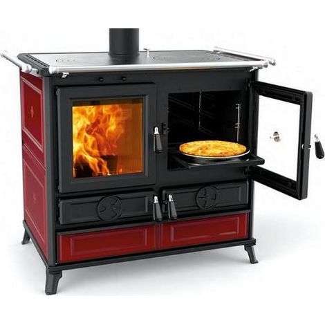 Thermorossi – Cuisinière à bois en céramique 12.1 kW – Foyer en fonte – Capacité du four 43 L – Surface de chauffe 109 m² – Classe A+