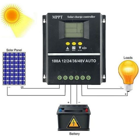 Contrôleur solaire MPPT, batterie rechargeable Li-ion plomb-acide 100A, Tension de sortie DC12V/24V, DC36V, DC48V, DC5V/1.5A2USB (1/4)