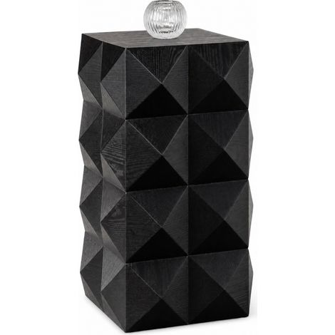 Mesita de noche Vintage con relieve 3D, de madera maciza y MDF, para dormitorio o salón, Negro, 68.5 × 44 × 43.5 cm (1/5)