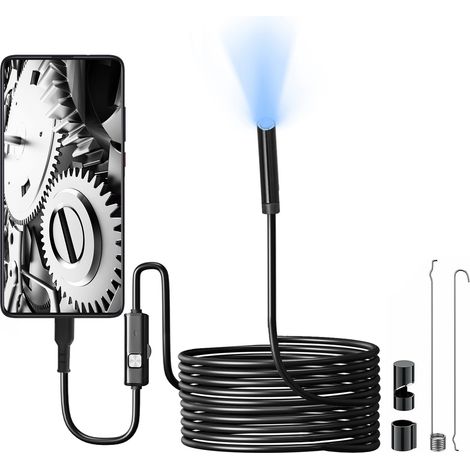 Cámara endoscópica con iluminación, endoscopio HD de 1920p con 8 LED ajustables, lente única, resistente al agua con certificación IP67, compatible con iPhone iOS. (1/5)