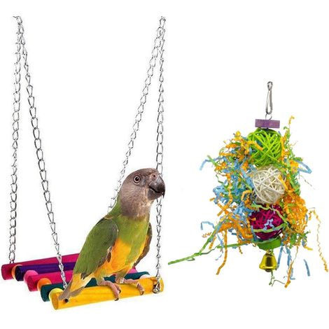 2 Jouets à Mâcher en Bois Naturel Suspendus pour Perruches, Perroquets et Inséparables
