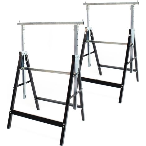 Caballetes metálicos plegables Set 2 unidades Altura regulable Metal Soportes trabajo Hasta 200 kg