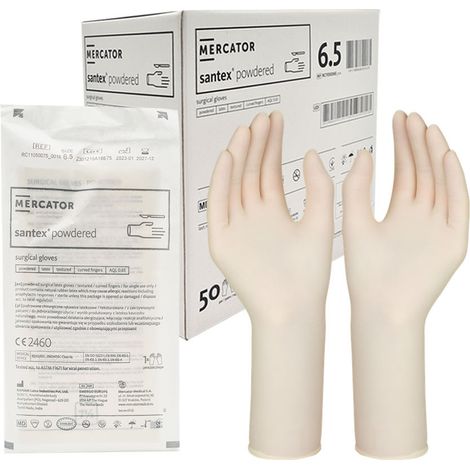 Guanti chirurgici sterili in lattice con polvere Mercator Santex, taglia 6.5, 50 paia (1/5)