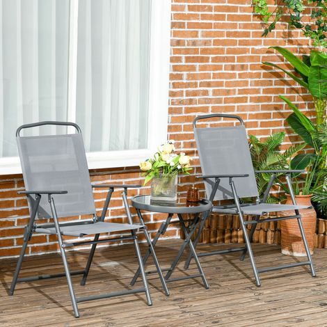 Ensemble de mobilier de jardin bistro, ensemble bistro pliable. 53,5 cm x 64 cm x 93 cm. Gris clair.