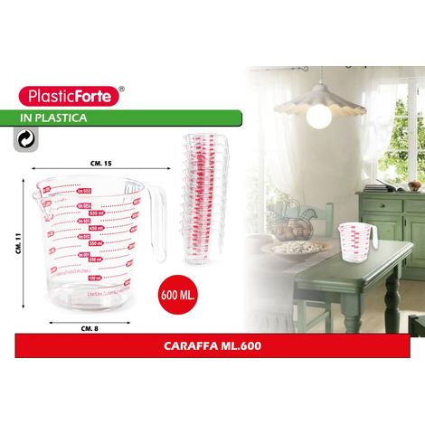 Caraffa Brocca Graduata in Plastica Trasparente 600 ml