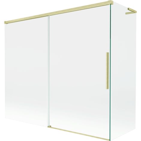 Mexen Rox L paratia per vasca da bagno a 2 ante scorrevole 180 + 80 x 150 cm, trasparente, oro spazzolato - 8C9L-180-080-55-00
